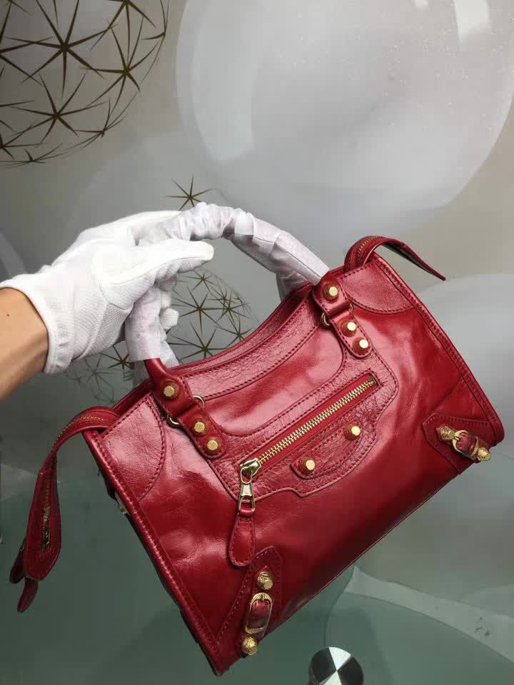 BALENCIAG巴黎世家 義大利進口 原版油蠟頭層牛皮 香皮小銀釘 時尚百搭 手提肩背斜挎包  BL1584